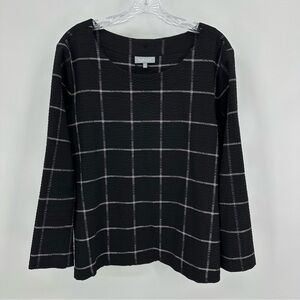 Habitat Nantucket Windowpane Plaid Top Blouse Black Size M